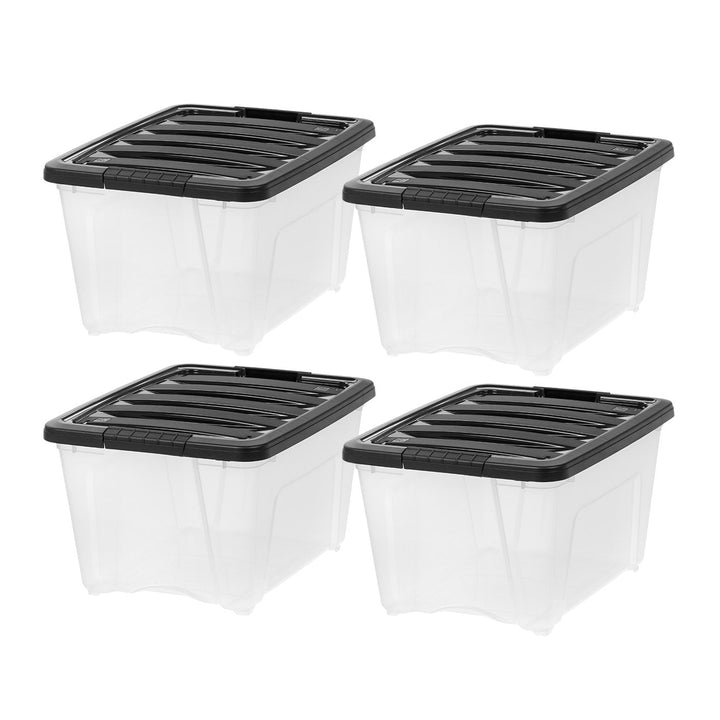 Plastic Storage Bins, Stackable Storage Container with Secure Latching Buckles and Black Lid, 32 Qt. - IRIS USA, Inc.